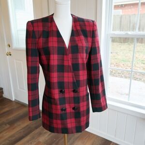 Vintage Womens Tartan Plaid Blazer 8 Wool Dark Academia Preppy Indie Sleaze 90s